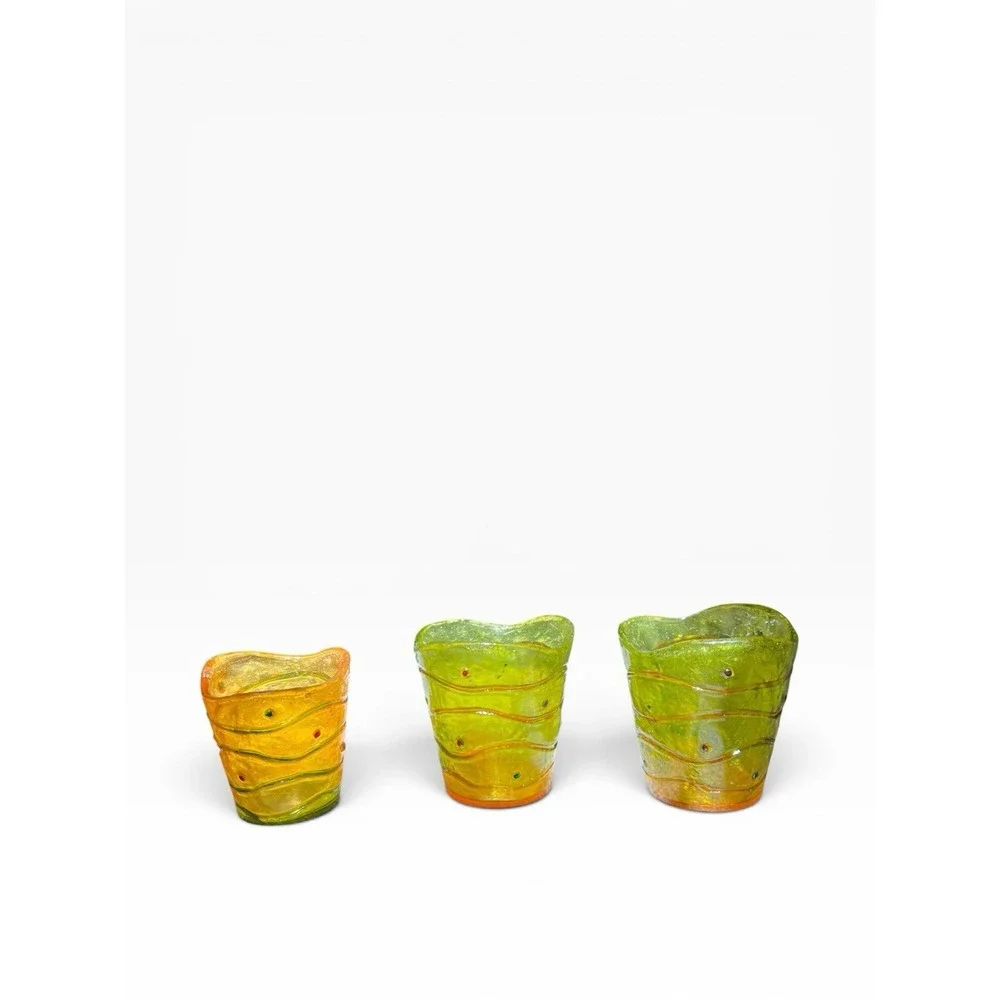 Vintage MCM Lucite Mini Vase Votive Candle Holder Set of 3 - Retro‎ Art Swirl